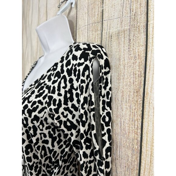 Vtg Y2K Cache Faux Wrap Top S Black White Animal Print Stretch Slim Mob Wife - Picture 4 of 8